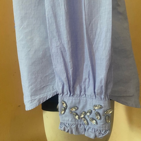 J. Crew Blue 3/4 Sleeve Ruffled Button Down Shirt - Picture 6 of 15